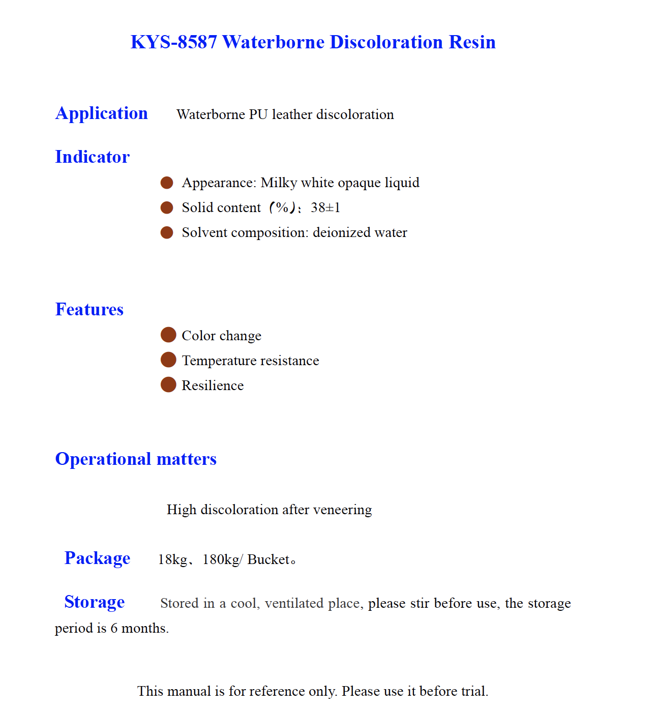 KY S 8587 Waterborne Discoloration Resin