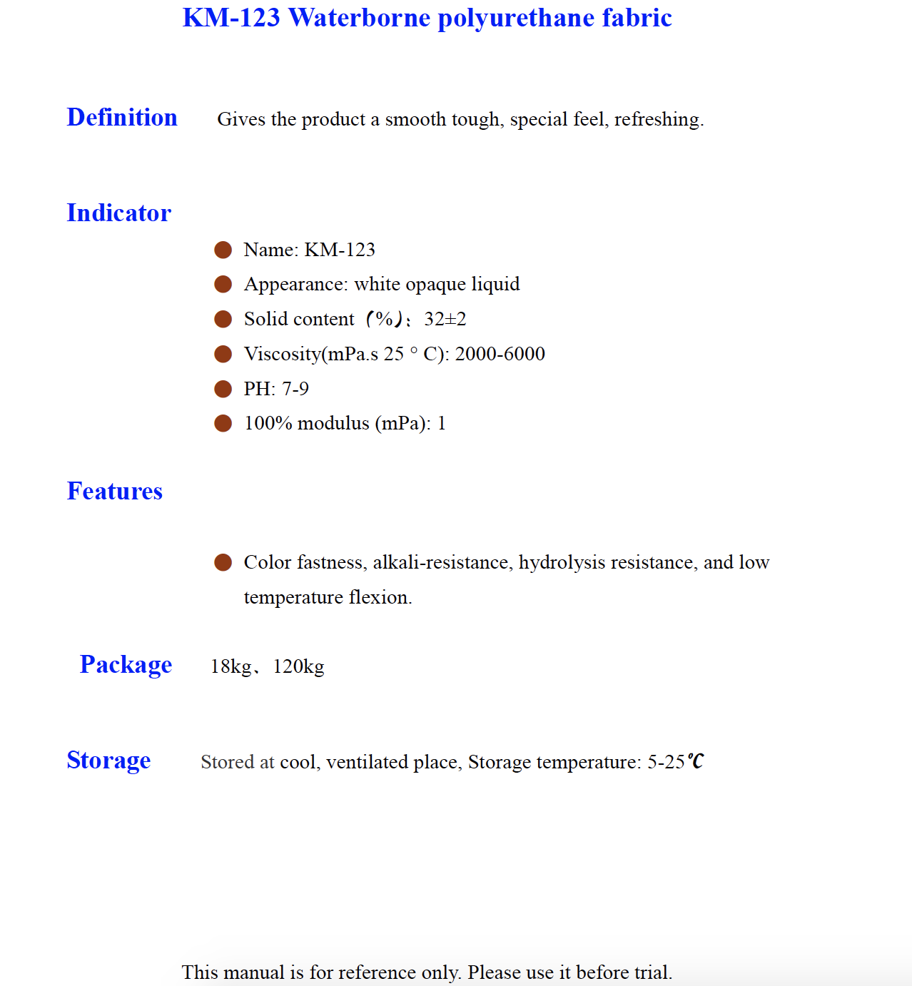 KM 123 Waterborne polyurethane fabric