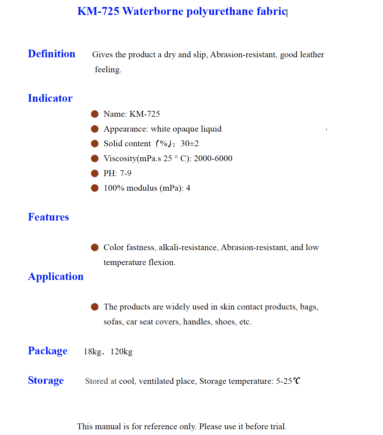 KM 725 Waterborne polyurethane fabric