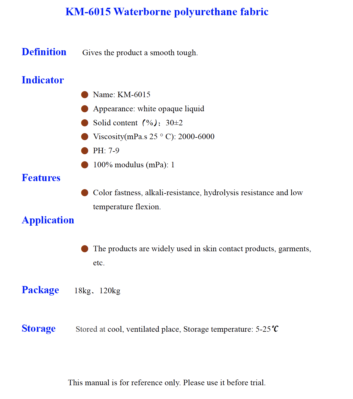 KM 6015 Waterborne polyurethane fabric